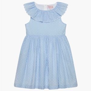 Trotters Girls' Light Blue Swiss Dot Ruffle Collar Dress